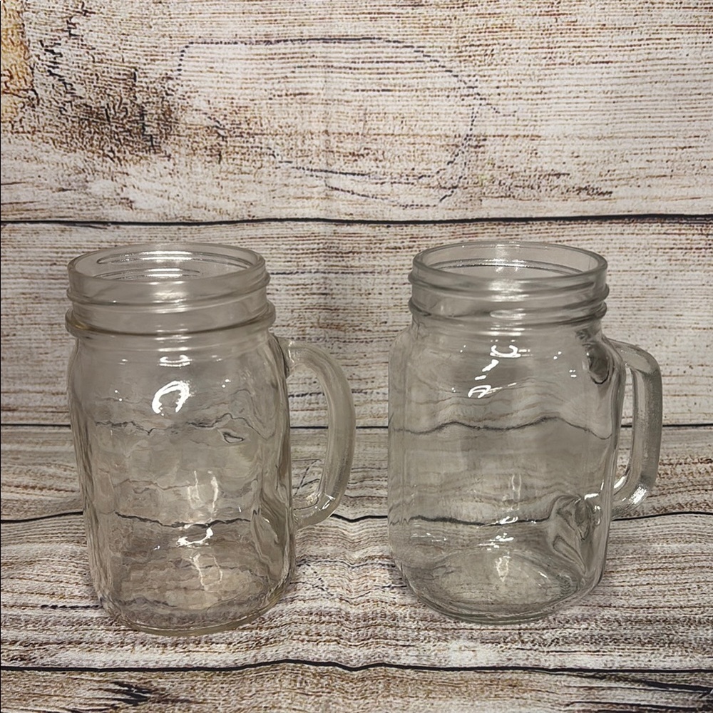 Set of 2 Glass Drinking Mason Jar Mugs - Clear
